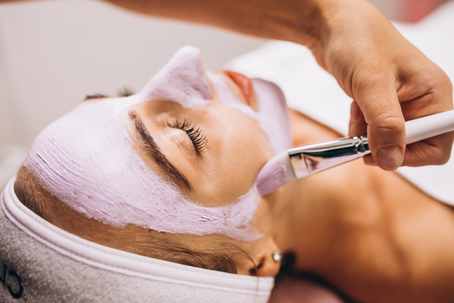 High angle view of beautiful woman having beauty treatment at the spa.